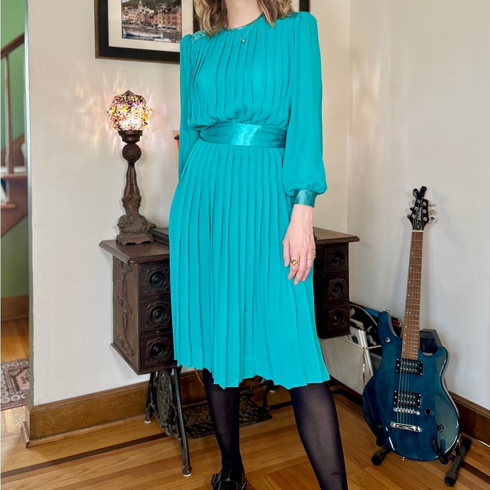 1980s Pleated Chiffon Dress